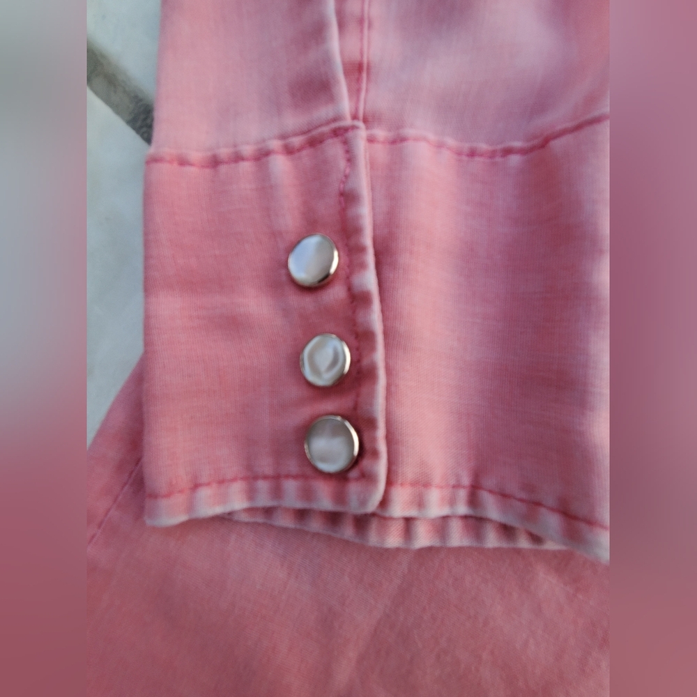 VINTAGE BRONCO WESTERN WEAR PINK DISTRESSED LONG SLEEVE PEARL SNAP - Picture 12 of 13
